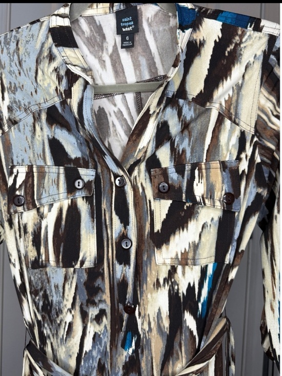 Saint Tropez West Dresses & Skirts - Saint Tropez West Sz 6 Abstract Ikat Style Button Front Dress Tie Waist | GUC